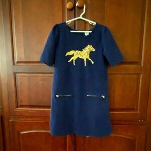 Gymboree Girls Navy Blue Dress w Horse applique Size 8